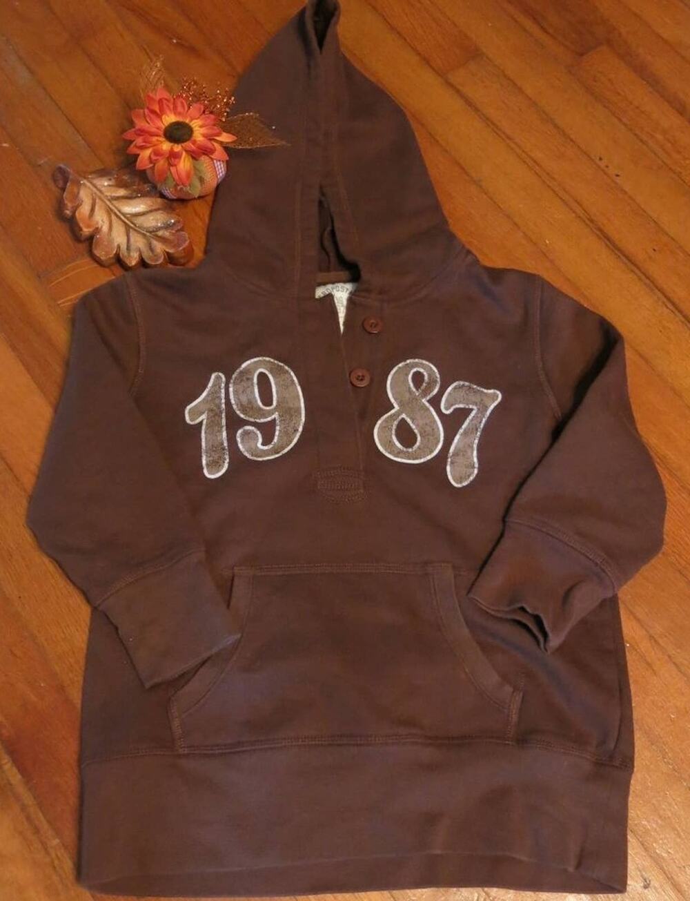 Aeropostale  Hoodie Size M Women Pullover Spell Out Logo Pocket Fall Brown Y2K